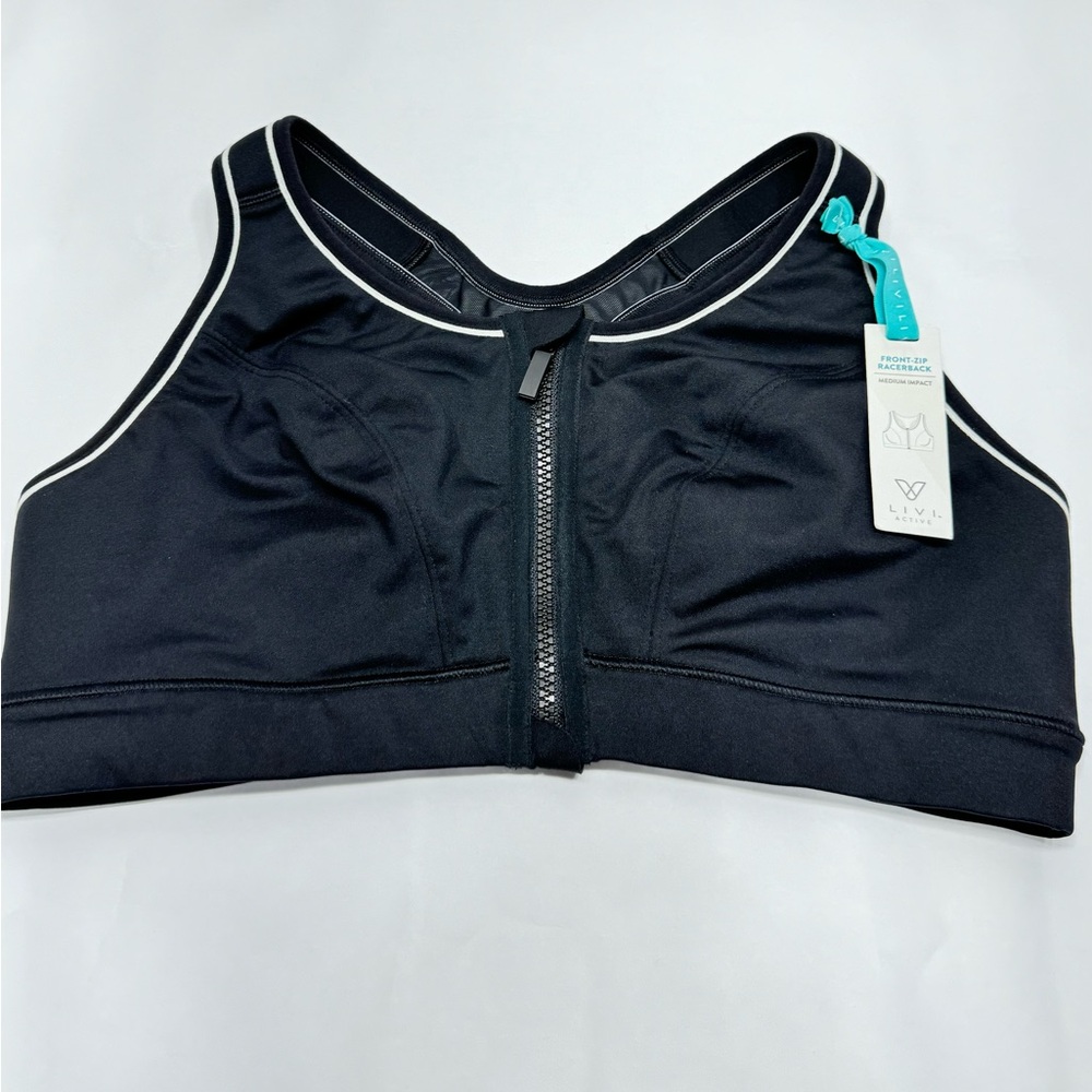 Living Active Front-Zip Racerback Medium Impact Women’s Sport Bra Sz 40C NWTS